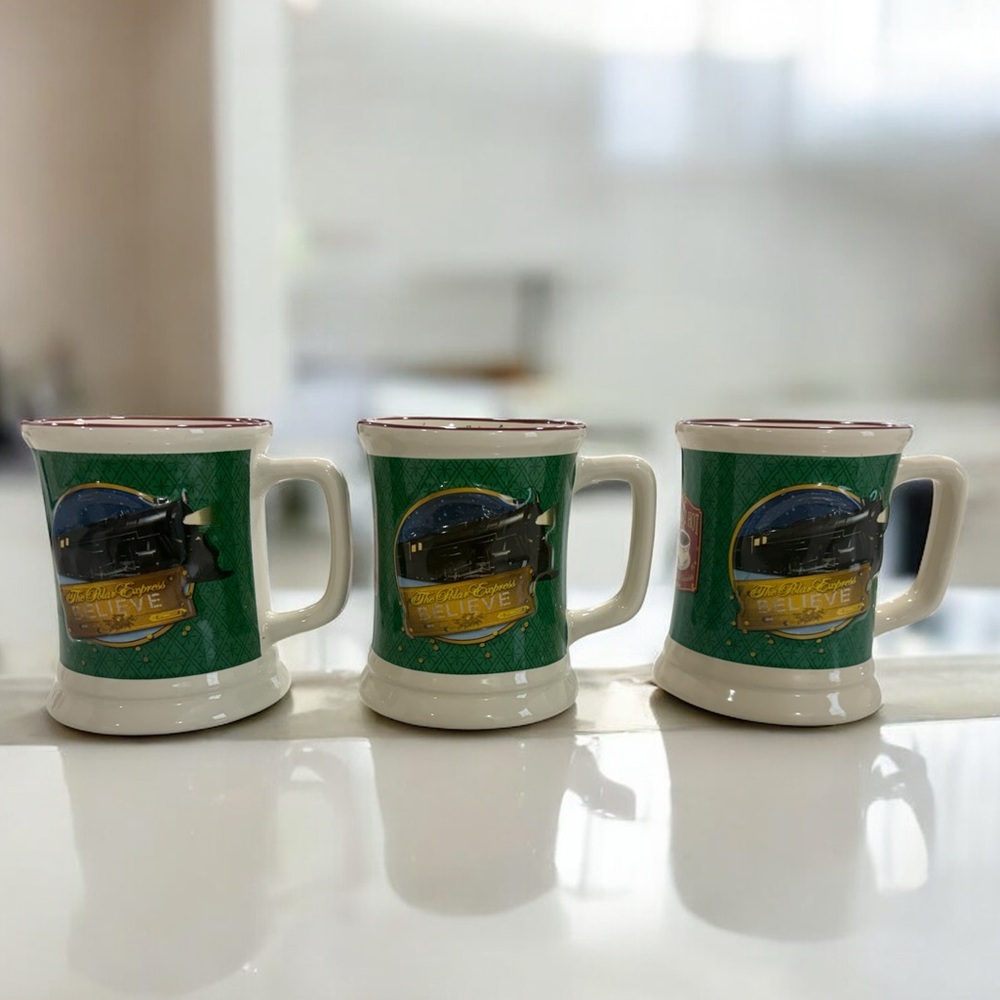 Polar Express Believe Mug Set 3D‎ Relief Set of 3 Christmas Cocoa Cups